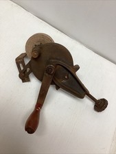 Vintage Barn Find Clamp On Hand Crank Bench Grinder~Wood Handle~3-1/4” Stone picture