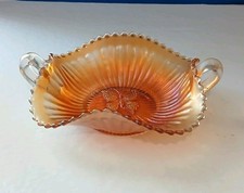 Vintage Carnival Glass Fenton Amethyst Lotus Ruffle Bowl & Butterfly Candy Dish picture
