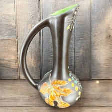 Vintage Herta Gertz Pottery Vase Pitcher Jug Signed Canada Hand Carved Ceramic picture
