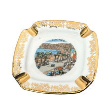 CANNES FRANCE -  Street View - Souvenir Ashtray Gold Art Porcelain Dish Trinket picture