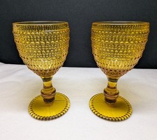 Vintage Nanny Still Grapponia Hobnail Amber Glass Goblet Pair (2) picture