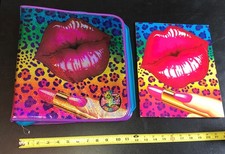 Vintage Lisa Frank Groovy Fantastic Fashions Sparkle Kiss Lips Zipper Binder💋 picture