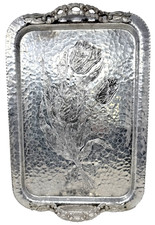 Vintage Hand Wrought Rodney Kent Hammered Aluminum Tray #408 Handles picture