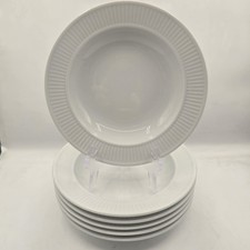 Pillivuyt Plisse Rimmed Soup Pasta Bowls Set Of 6 White Ribbed Porcelain  picture
