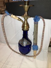 Demirkan Premium Hookah Traditional Turkish - Cobalt Blue Glass With Brass picture