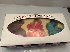 NEW 3 PC HOLIDAY EASTER BUNNY DESIGN PURPLE PINK GREEN CHERRY DESIGN ORNAMENTS picture