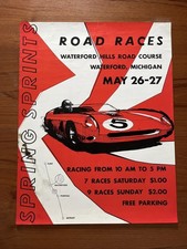 Vintage 1965 SPORTS CAR ROAD RACES Racing Poster SCCA Waterford Hills Michigan picture