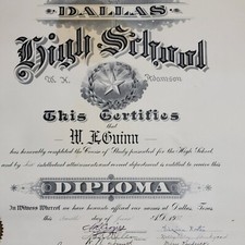 Vintage Dallas W.H. Adams High School Diploma 1932 picture