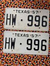 1957  TEXAS  PASSENGER        LICENSE  PLATES   HW996 Low Number picture