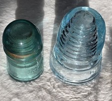 Antique Glass Insulator Lot 2pc Brookfield Beehive & Hemingray Petticoat Aqua picture