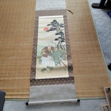 Takasago Hanging Scroll, Antique Japanese Art, Lucky Couple, Framed, 80s picture