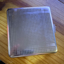 Vintage Silver Tone Square Metal Cigarette/Tobacco Case Grid, Hinged Lid picture