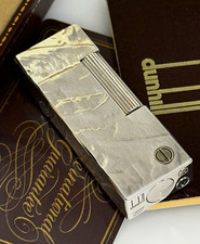 Vintage Dunhill Rollagas Silver Plated Textured Pattern Lighter W/ Box & Papers picture