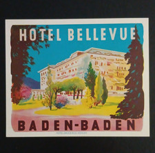 1940s Vintage Hotel Bellevue Baden-Baden Germany Luggage Label Mint Unused picture
