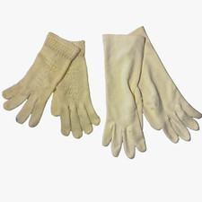 Vintage 1950s Women’s Ivory Driving Opera Gloves Lot Of 2- Cotton & Lace picture
