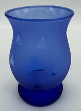 Cobalt Frosted Blue Glass with Triangle Design Candleholder /  Vase 4.5” picture