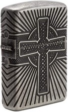 Zippo MultiCut Engraved Antique Silver Armor Celtic Cross Design 29667 picture