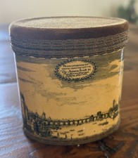 Antique Velvet Covered Brass Biscuit Candy Tin Stone Bridge Frankfurt Germany picture