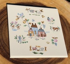 Vintage Heartland Ceramic Tile Trivet Insert 6” Cottage Farm picture