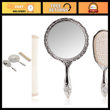 3-Piece Silver Chrome Vanity Set for Girls - Comb, Brush & Mirror - Stylish Make picture