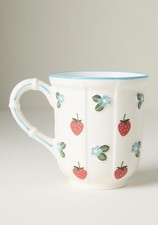 Anthropologie Tilly Stoneware Mug Strawberry 🍓 Flowers New Box Summer Fruit picture