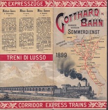 Gotthard-Bahn RR Summer Season timetable 1899 +route map Express & Luxury trains picture
