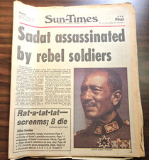 Chicago Sun Times Oct 7, 1981-Anwar Sadat passing-full newspaper picture