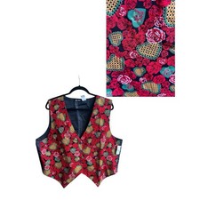 111 Main Valentine’s Day Vest Women’s 2X Vintage Heart Rose Print Novelty picture