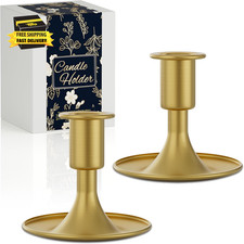 Gold Short Taper Candle Holders Set of 2 for Home Decor ⭐️⭐️⭐️⭐️⭐️ picture