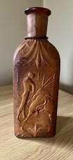 Vintage Spanish Tooled Leather Decanter Bullfighter Bull Made in Spain picture