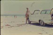 c1960's Agfachrome 35mm Slide Man Plymouth Barracuda Beach Ocean USA Car Window picture