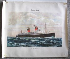 CGT French Line Steamship Ocean Liner Ile de France Unframed Travel Agent Print picture