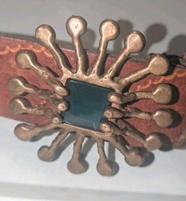Boyd Era Solid Brass Vintage Spore Splash Belt Buckle W/ Green Stone On 30