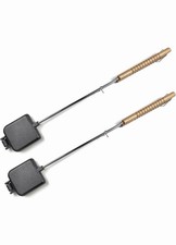 HAWOK Cast Iron Square Pie Iron with Stainless Steel and Wooden Handle set of 2 picture