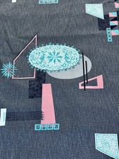 50’s Galactical Space Age Geometric Mid Century Atomic Barkcloth Vintage Fabric picture