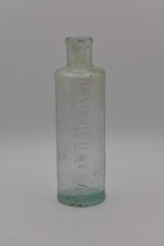 Antique Seabury’s Cough Balsam Bottle 4.5” Aqua Glass Embossed Patent Medicine picture