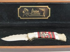 Custom Brian Yellowhorse Buck 109 112 Ranger Chip Flint Deer Folding Knife picture