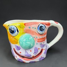 Laurel Izard Edwin Shelton Studio Pottery Clown Face Pitcher Whimsical Art VTG picture