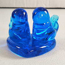 Bluebird of Happiness Blue Glass Double Bluebird Bird Figurine Signed 1989 picture