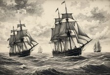 Tall Ships Vintage Engraving Fleet - Nautical Wall Art Print picture