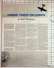 1944 Collier's Magazine Page Ernest Hemingway London WWII RAF Bomber Article picture