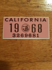 1968 California License Plate Registration Sticker, YOM, CA DMV picture