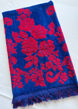 Vintage Cannon Monticello Blue Red Sculpted Floral Bath Towel Cotton 42x25 USA picture