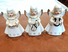 Vtg  3 Ucago Porcelain Angel Musical  Instruments Japan Gold Trim Christmas picture