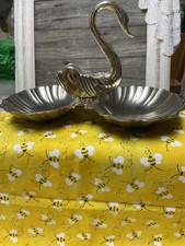 Vintage Swan Seashell Nut Candy Dish Bowl Silver Plate Glass Insert Rare picture