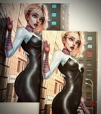 Aury Artist Virgin Spider-Gwen Variant Art Book + 9x12 Original Artwork/Painting picture