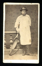 1876 Dairy Farm Worker Holding Shoulder Yoke Antique CDV Occupational Photo picture