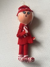 Vintage 1960s RED Christmas Pixie Felt Ornament Japan Mcm picture