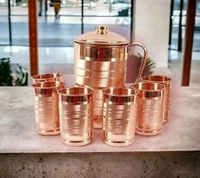 100% Pure Copper Water Jug Pitcher With Tumbler Glass Ayurveda Benefits Set Of 6 picture