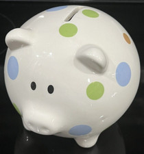 Stephan Baby Piggy Bank Light Pastel Polka Dots Ceramic Pig Hog 4.5
